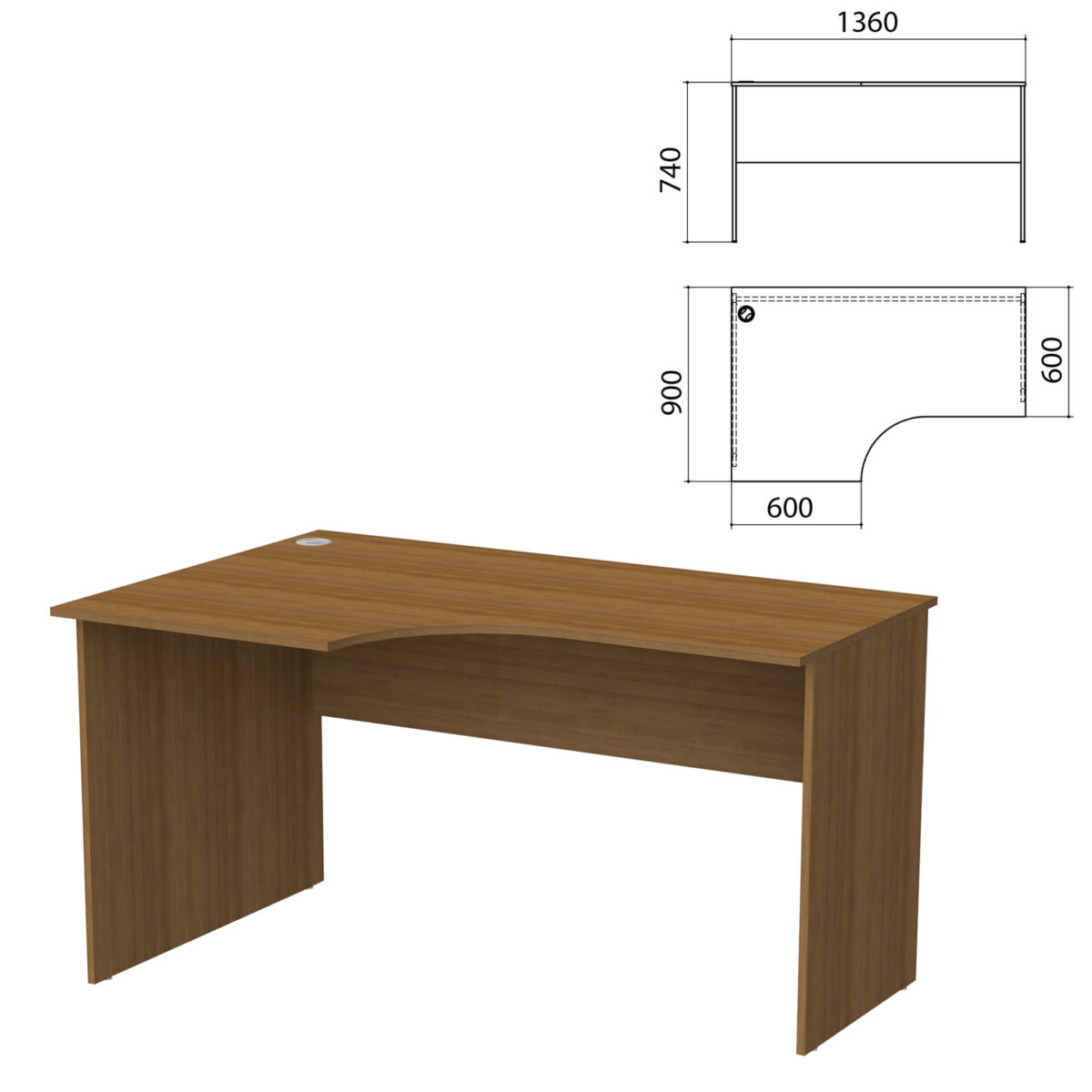 Стол письменный эргономичный "Бюджет", 1360х900х740 мм, левый, орех французский, 402662-190 — изображение 1