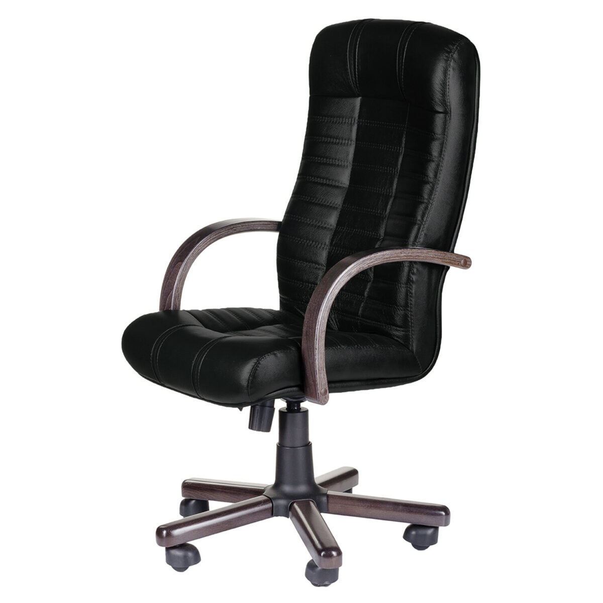 Кресло из натуральной кожи "Атлант-экстра", дерево (орех), монолитный каркас, черное — изображение 3