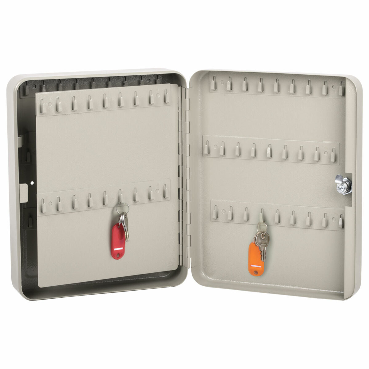 Шкафчик (Ключница) на 90 ключей BRAUBERG, 300х240х80 мм, с замком, +90 брелоков, серый, 290339 — изображение 3