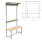 Скамья с вешалкой, спинкой и полкой "СВТ 7", 1760х1000х395 мм, 6 крючков, дерево, регулируемые опоры, каркас металлический серый, сиденье де