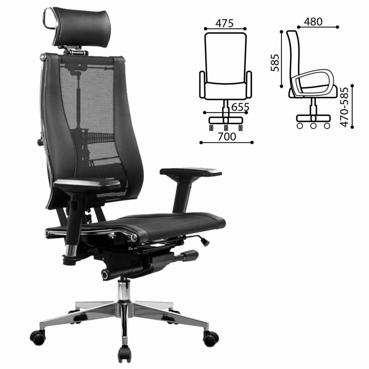 Кресло МЕТТА "YOGA" Y 4DT B2-14D, адаптивная спинка, 3D-подголовник, сверхпрочная сетка, черное — изображение 2