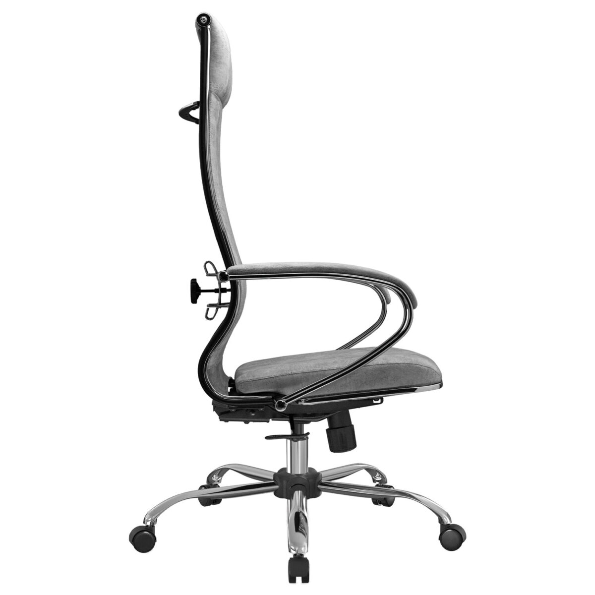 Кресло офисное МЕТТА "L1m 42", хром, сиденье и спинка мягкие, велюр, светло-серое — изображение 5