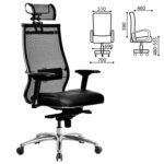 Кресло офисное МЕТТА "SAMURAI" SL-3, с подголовником, сверхпрочная ткань-сетка/экокожа, черное — изображение 3