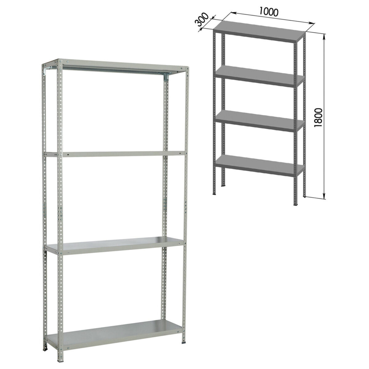 Стеллаж металлический BRABIX "MS KD-180/30-4", 1800х1000х300 мм, 4 полки, сборная стойка, 291114, S240BR143402 — изображение 2