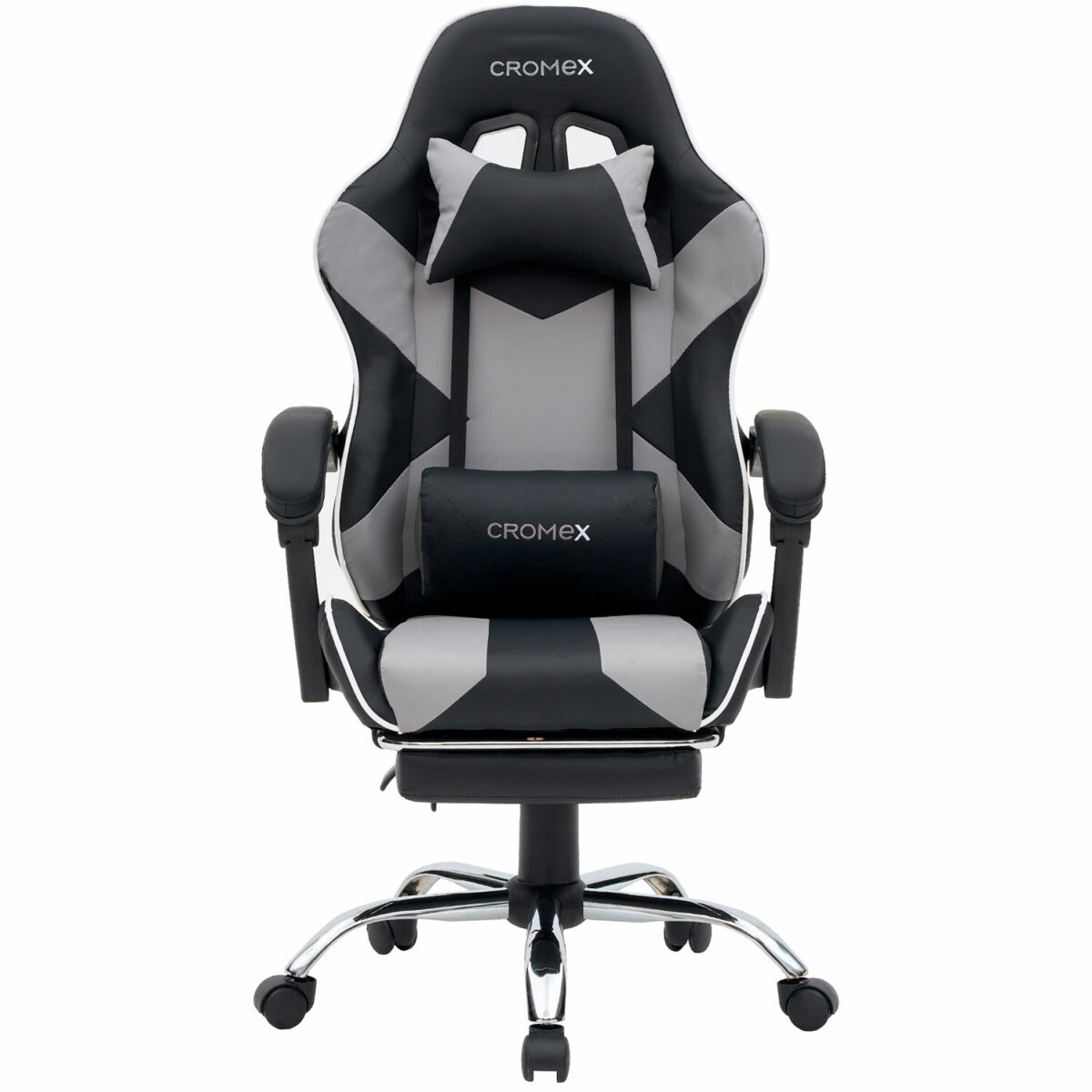 Кресло компьютерное CROMEX (КРОМЕКС) "Wave GM-145", вибромассаж, подножка, подушки, экокожа, черное/серое, 532956 — изображение 4