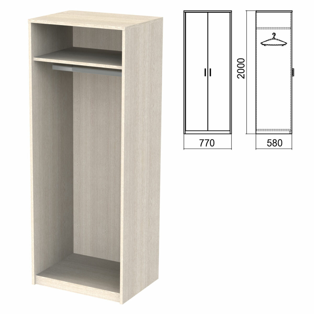 Шкаф (каркас) для одежды "Арго", 770х580х2000 мм, ясень шимо — изображение 1
