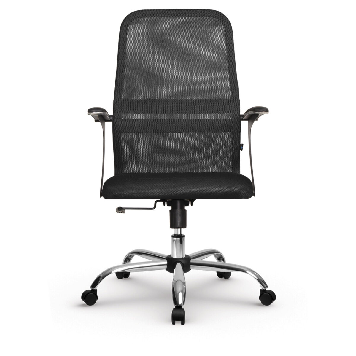 Кресло МЕТТА "SU-C-8-Т" хром, с подлокотниками, ткань-сетка, сиденье мягкое, черное — изображение 5