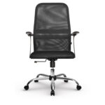 Кресло МЕТТА "SU-C-8-Т" хром, с подлокотниками, ткань-сетка, сиденье мягкое, черное — изображение 5