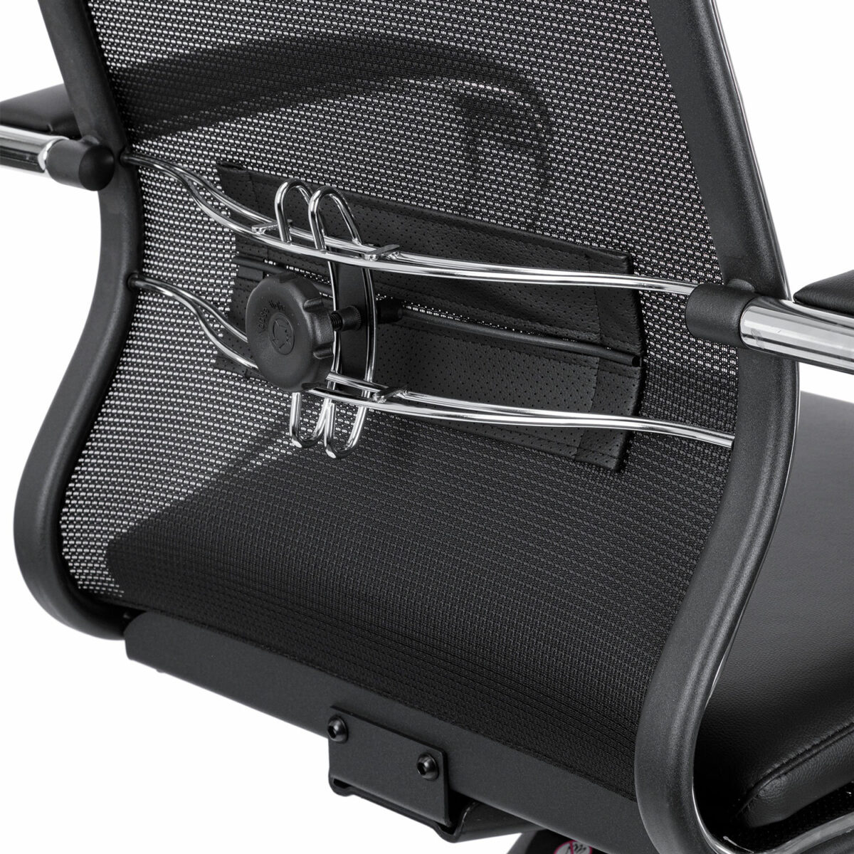 Кресло офисное МЕТТА "ErgoLife" Comfort, хром, сиденье мягкое, ткань-сетка/экокожа, черное — изображение 9