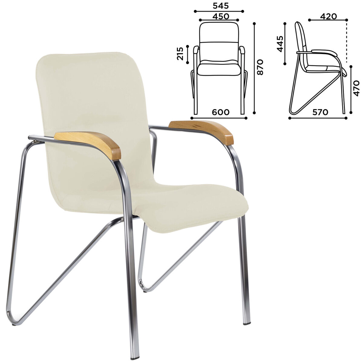 Кресло BRABIX "Samba CF-105 BOX-2", хром каркас, накладки "бук", кожзам бежевый, разобрано, 532762 — изображение 2