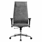 Кресло офисное МЕТТА "L1m 42/2D", хром, 2D-подлокотники, сиденье и спинка мягкие, велюр, темно-серое — изображение 4