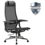 Кресло офисное МЕТТА "К-4-Т" хром, прочная сетка, сиденье и спинка регулируемые, черное