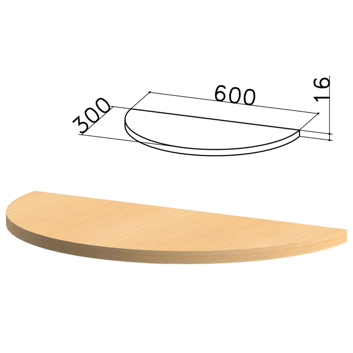 Стол приставной полукруг "Канц", 600х300х750 мм, БЕЗ ОПОРЫ, цвет бук невский, ПК35.10 — изображение 1