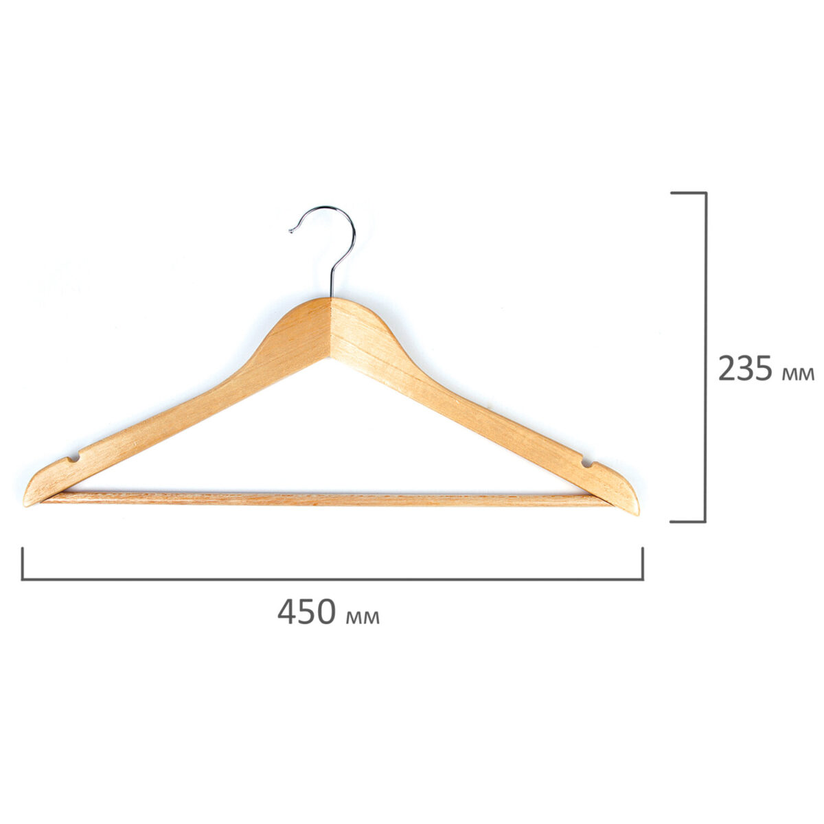 Вешалки-плечики, размер 48-50, КОМПЛЕКТ 5 шт., деревянная, перекладина, цвет сосна, ЛЮБАША Эконом, 604895 — изображение 2