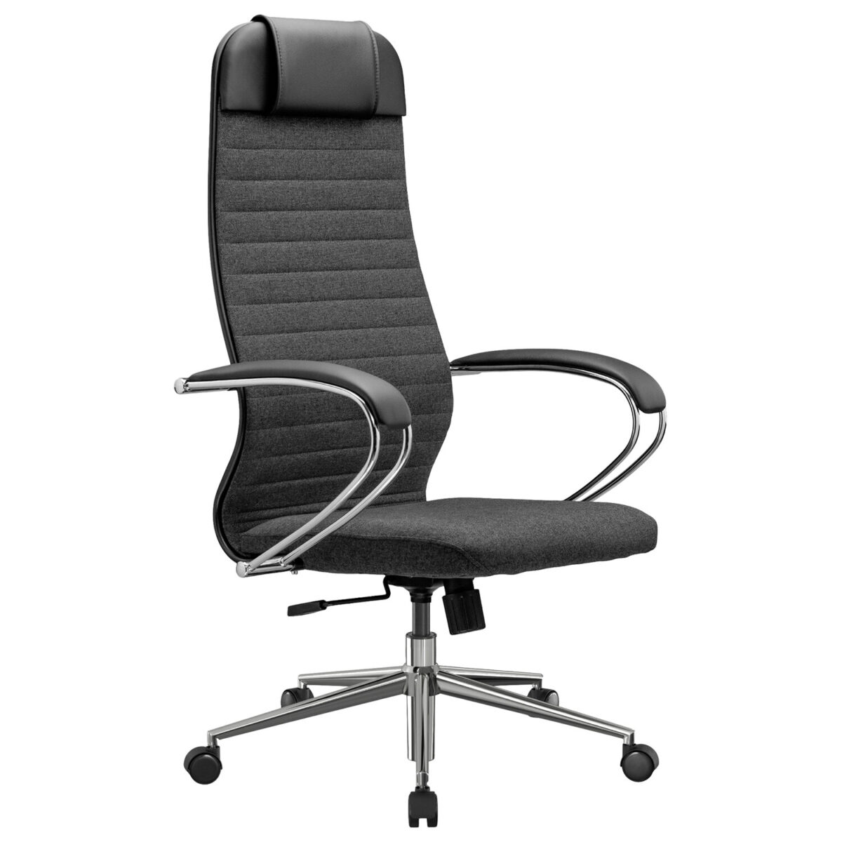 Кресло офисное МЕТТА "К-27" хром, ткань, сиденье и спинка мягкие, серое — изображение 4