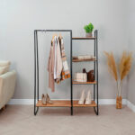 Вешалка-стеллаж "Скандинавия-1", 1470х1100х385 мм, 5 полок, металл/ЛДСП, черная/дуб, ГСС1 Ч — изображение 3