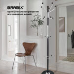 Вешалка-стойка BRABIX "CR-870" на мраморном диске, металл, 5+3 крючка, цвет коричневый, 606436 — изображение 12