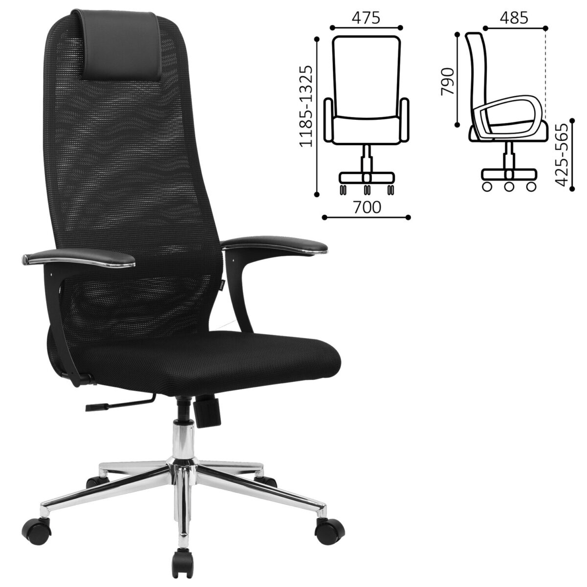Кресло BRABIX PREMIUM "Ultimate EX-801" хром, плотная двойная сетка Х2, черное, 532917 — изображение 2