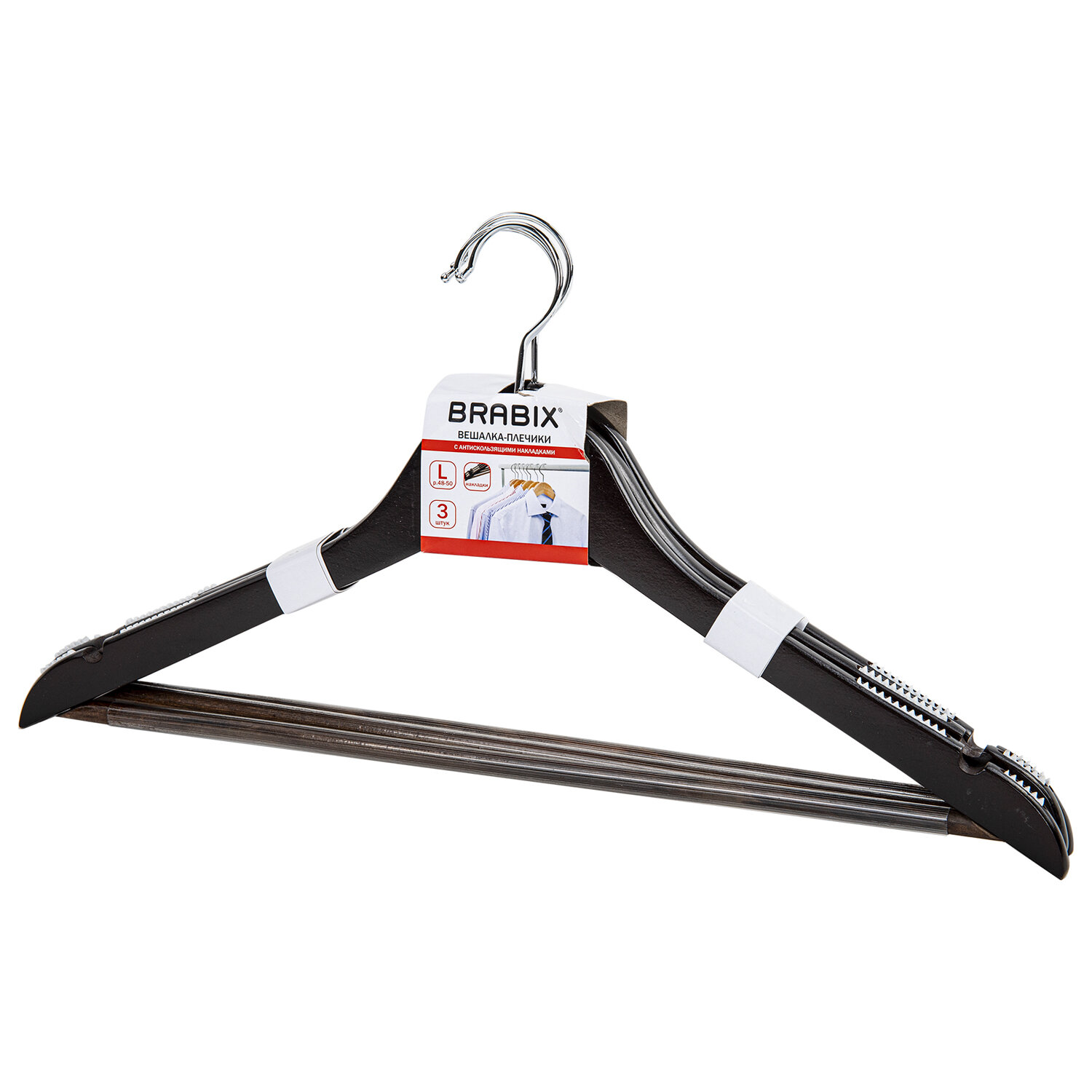 404f87b2908e5244b5648828716a4cb7_xl Вешалки-плечики с антискользящими накладками, КОМПЛЕКТ 3 штуки, размер 48-50, дерево, BRABIX, 607476 — изображение 1