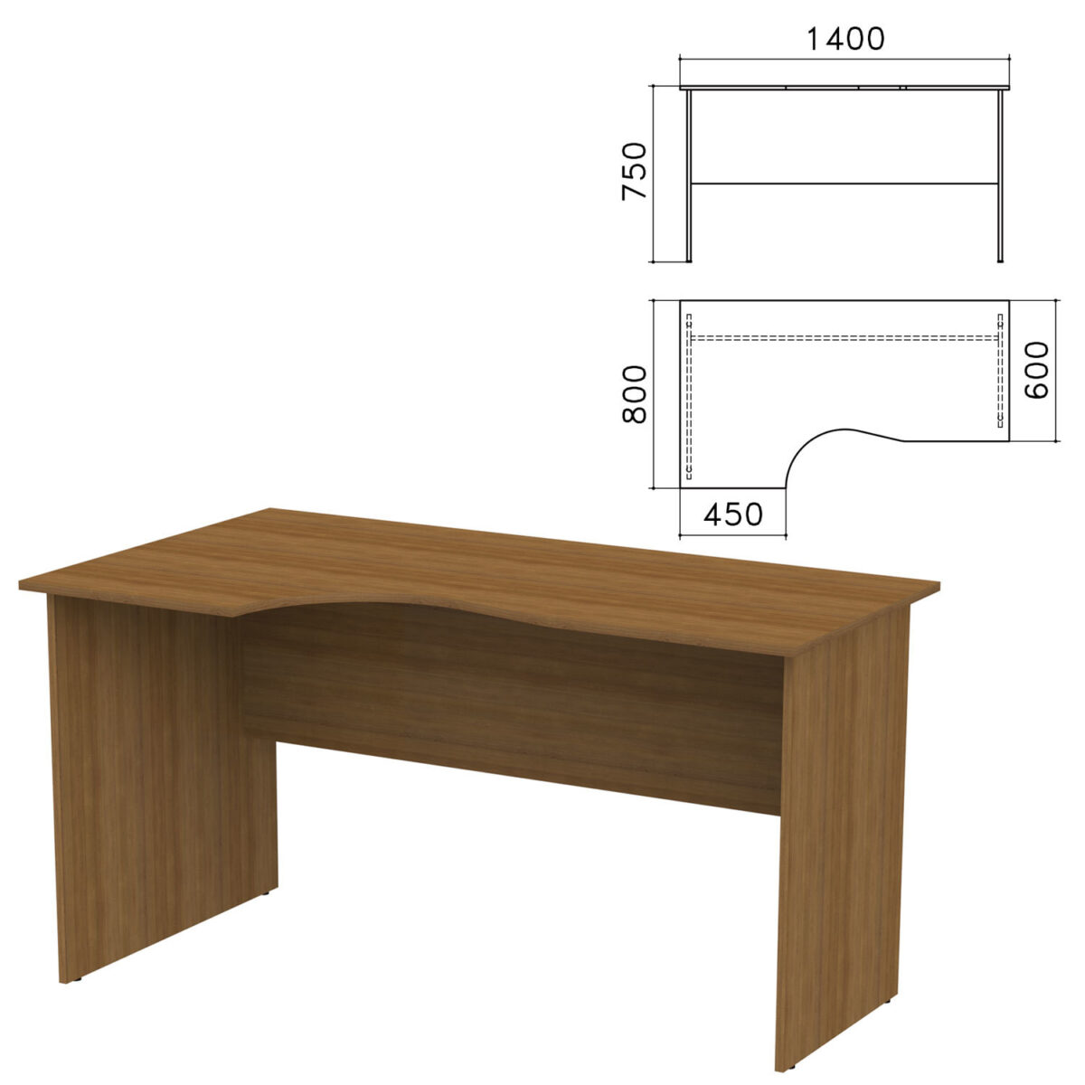 Стол письменный эргономичный "Канц", 1400х800х750 мм, левый, цвет орех пирамидальный, СК36.9 — изображение 1