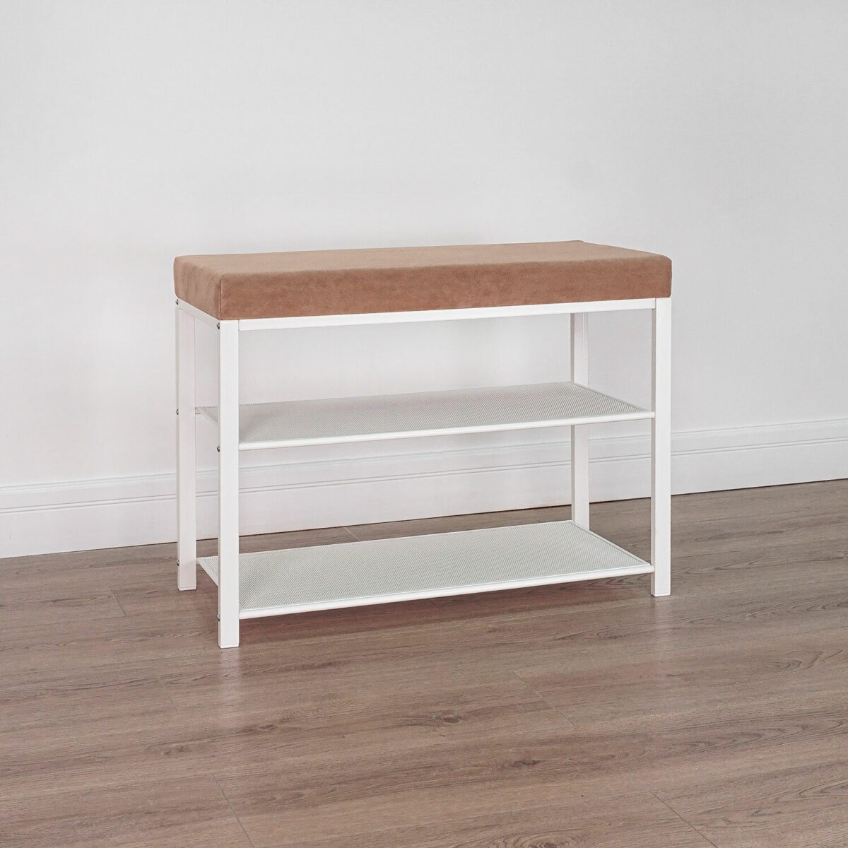 Банкетка для обуви "Торонто-23S", 670х300х490 мм, 2 полки, металл/ткань, белая/бежевая, БТ23СББ — изображение 4