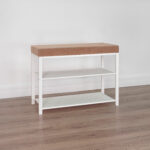 Банкетка для обуви "Торонто-23S", 670х300х490 мм, 2 полки, металл/ткань, белая/бежевая, БТ23СББ — изображение 4