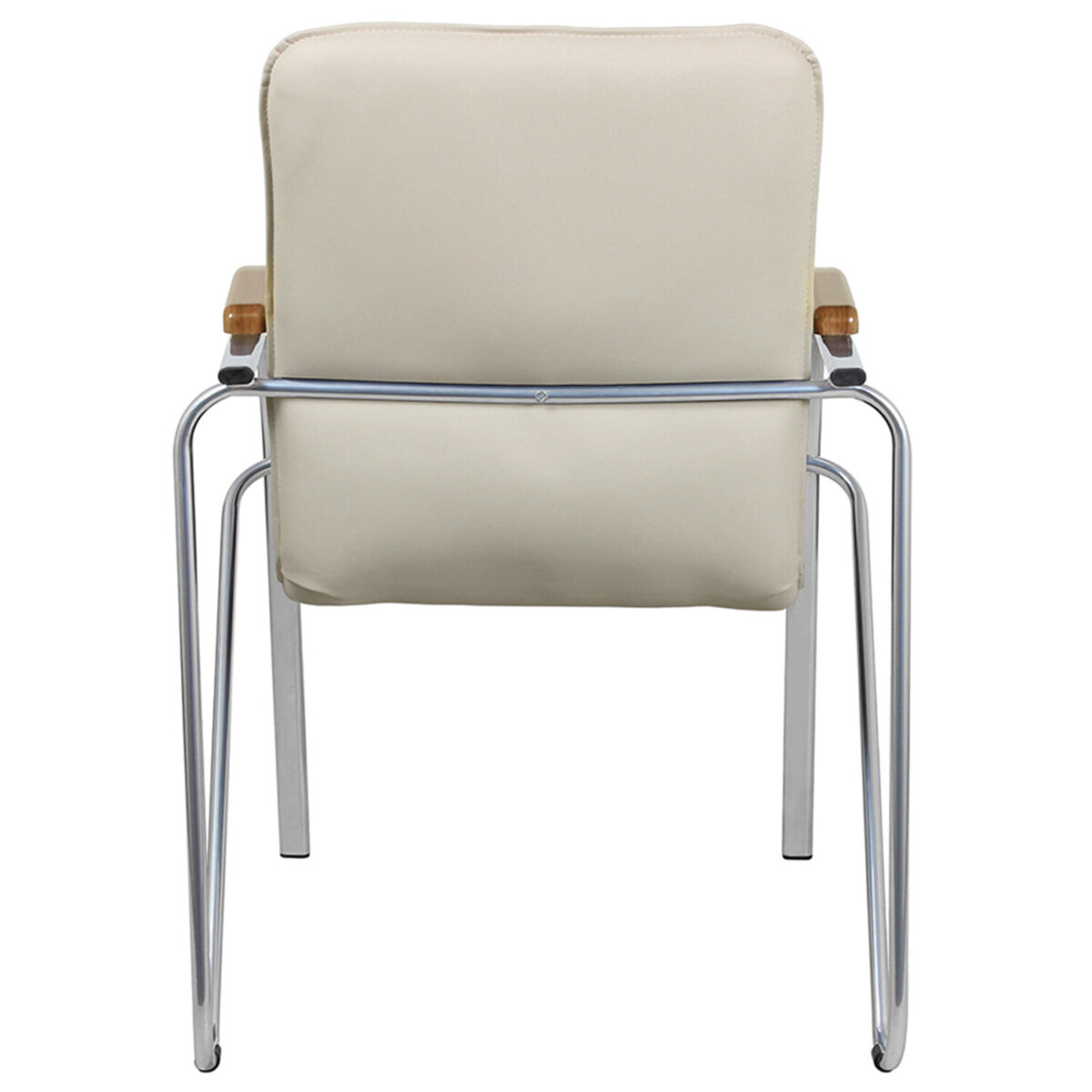 Кресло для приемных и переговорных "Samba", деревянные накладки, хромированный каркас, кожзам бежевый — изображение 4