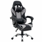 Кресло компьютерное CROMEX (КРОМЕКС) "Wave GM-145", вибромассаж, подножка, подушки, экокожа, черное/серое, 532956