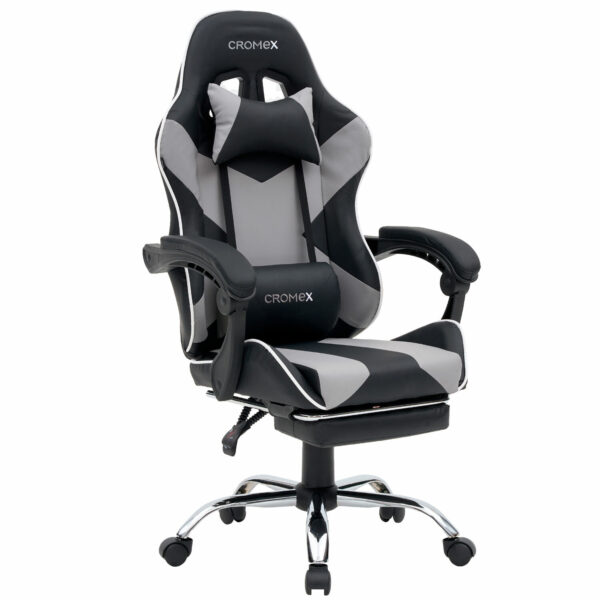 Кресло компьютерное CROMEX (КРОМЕКС) "Wave GM-145", вибромассаж, подножка, подушки, экокожа, черное/серое, 532956
