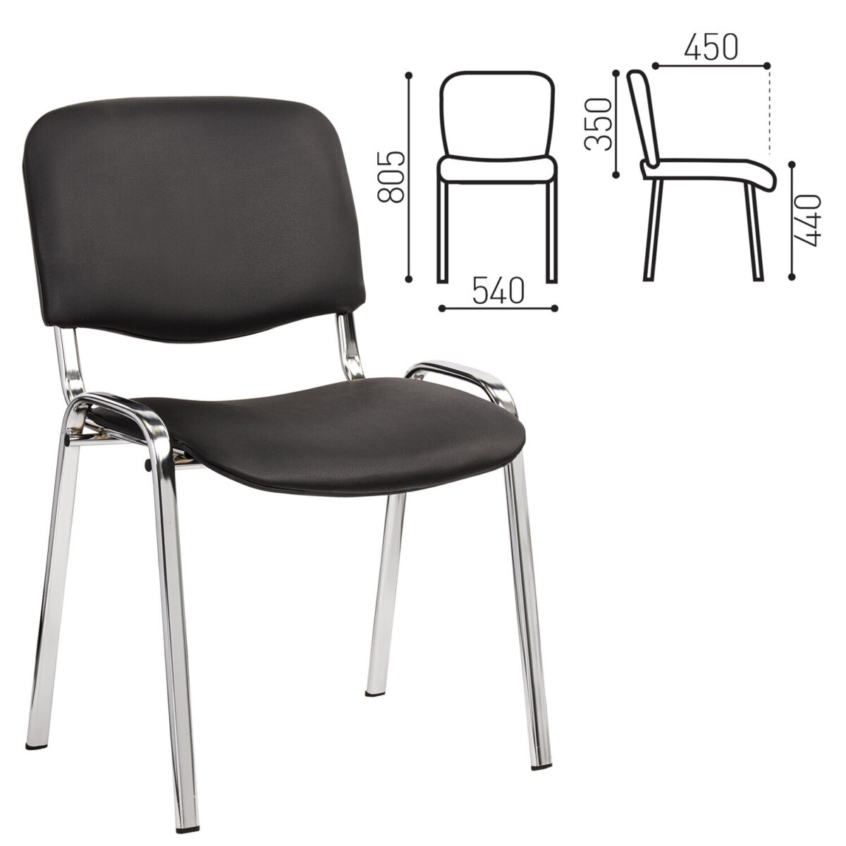 Стул для персонала и посетителей "ИЗО", хромированный каркас, кожзам черный Z-11, К3 — изображение 1