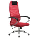 Кресло офисное МЕТТА "SU-B-8" хром, ткань-сетка, сиденье мягкое, красное — изображение 3