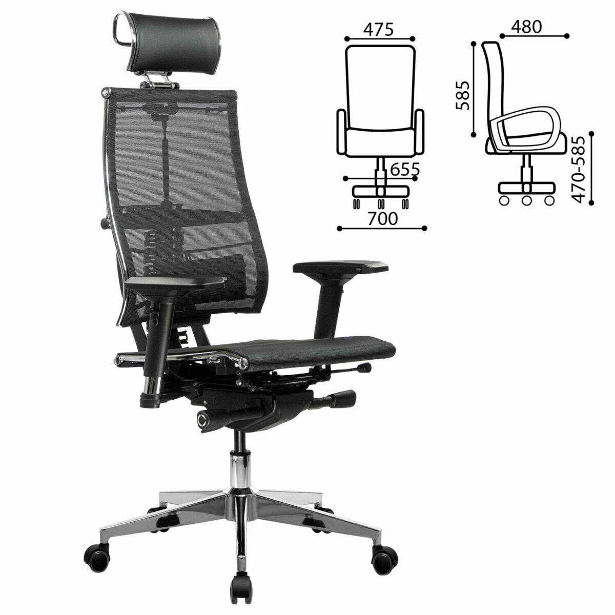 Кресло МЕТТА "YOGA" Y 4DF B2-5D, адаптивная спинка, 3D-подголовник, сверхпрочная сетка, черное — изображение 2