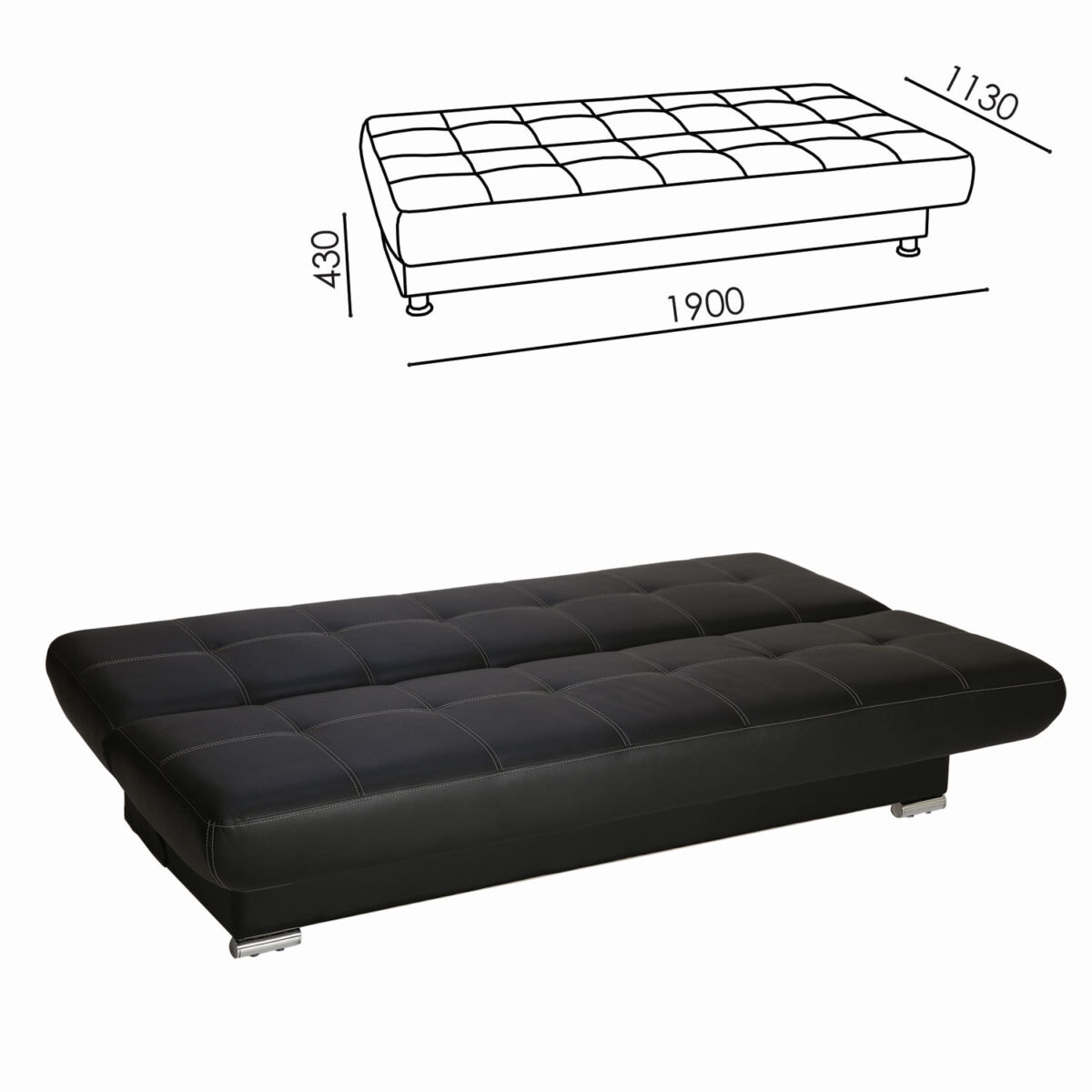 Диван мягкий раскладной "Модесто", 1900х900х820 мм, экокожа, черный — изображение 2