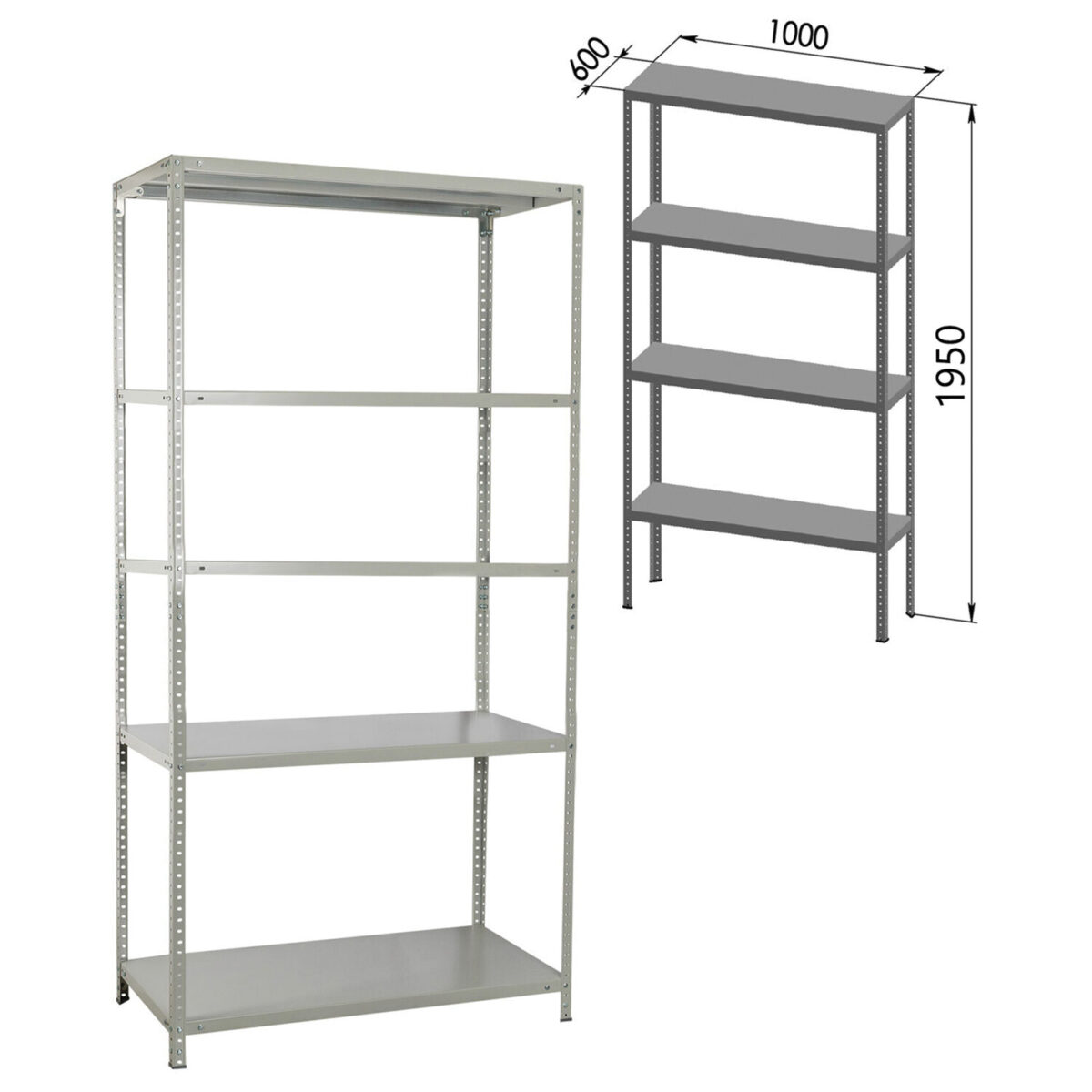 Стеллаж металлический BRABIX "MS KD-195/60-5", 1950х1000х600 мм, 5 полок, сборная стойка, 291121, S240BR246502 — изображение 2
