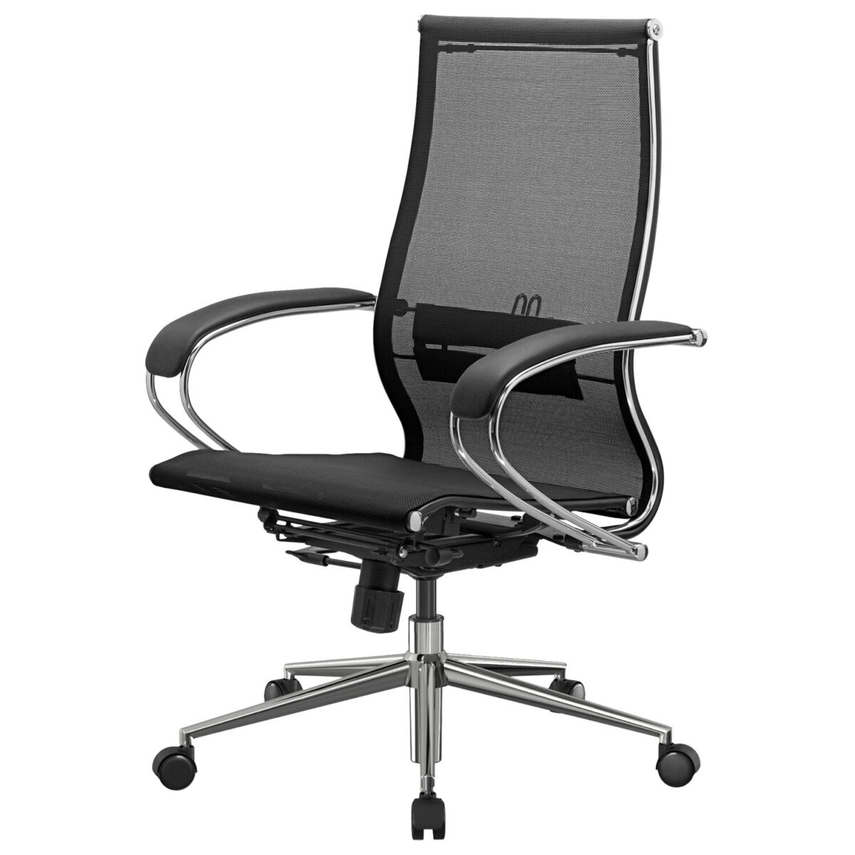 Кресло офисное МЕТТА "К-9" хром, прочная сетка, сиденье и спинка регулируемые, черное — изображение 11