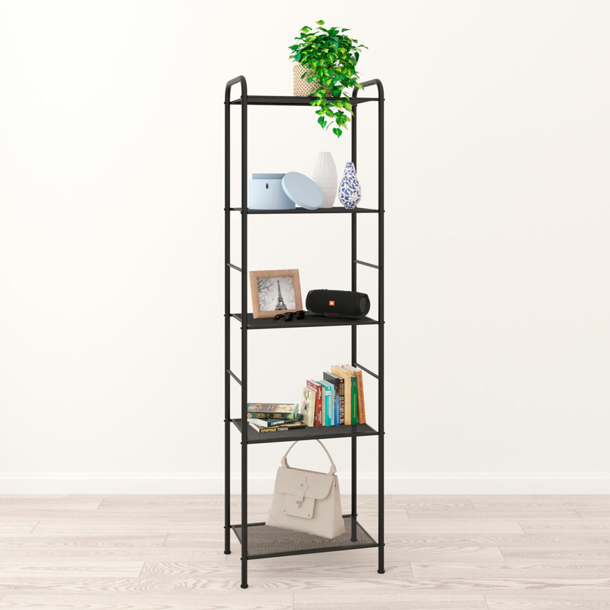 Стеллаж на металлокаркасе "Валенсия-15", 455х300х1555 мм, 5 полок, черный, СТВ15 Ч — изображение 3