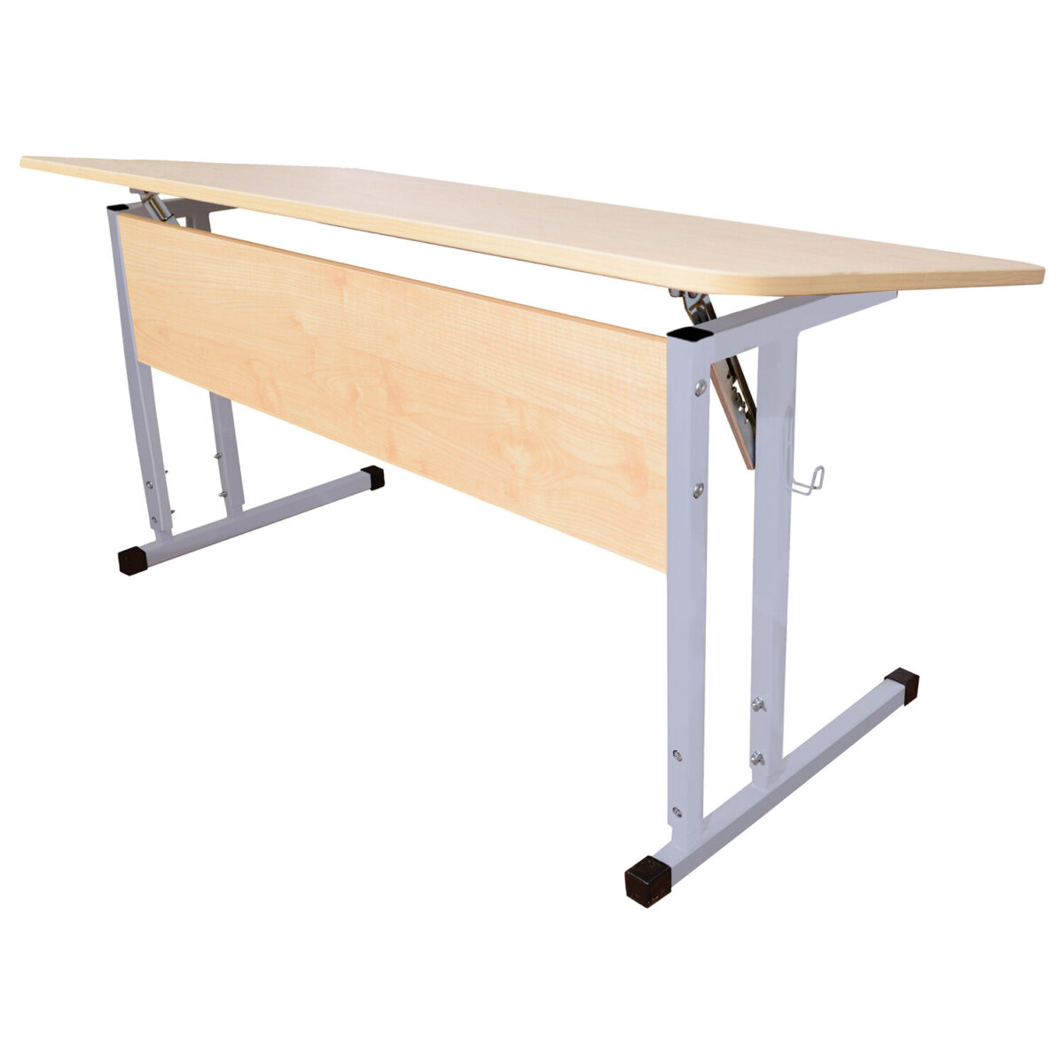 Стол-парта 2-местный, регулируемый угол, "Умник" 1200х500х520-640мм, рост 2-4, серый каркас, ЛДСП клён — изображение 3