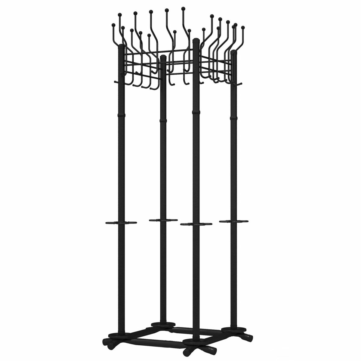 Вешалка напольная на 20 крючков с держателем для зонтов "Гардикс-4", металл, черная — изображение 1