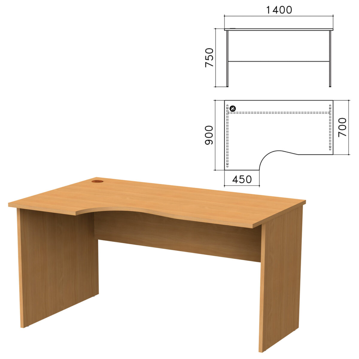 Стол письменный эргономичный "Монолит", 1400х900х750 мм, левый, цвет бук бавария, СМ5.1 — изображение 1