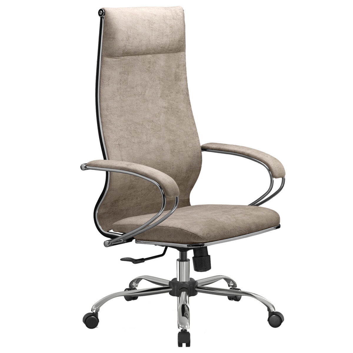 Кресло офисное МЕТТА "L1m 42", хром, сиденье и спинка мягкие, велюр, бежевое — изображение 2