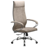 Кресло офисное МЕТТА "L1m 42", хром, сиденье и спинка мягкие, велюр, бежевое — изображение 2