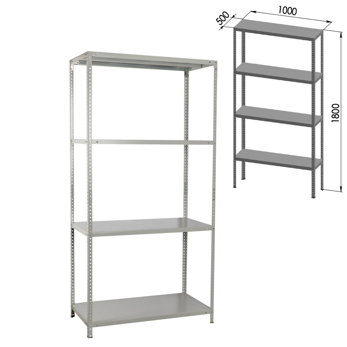 Стеллаж металлический BRABIX "MS KD-180/50-4", 1800х1000х500 мм, 4 полки, сборная стойка, 291116, S240BR145402 — изображение 2