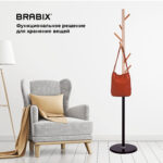 Вешалка-стойка BRABIX "CR-1906" на мраморном диске, металл черный/дерево бук, 6 крючков, 606441 — изображение 10