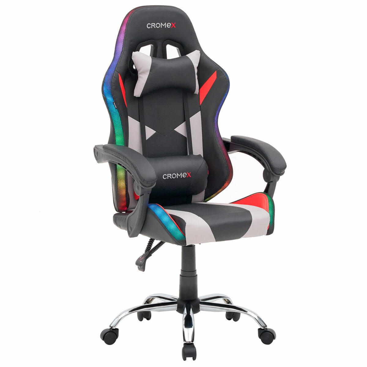 Кресло компьютерное CROMEX (КРОМЕКС) "Quantum GM-155 RGB", подсветка, две подушки, экокожа, черное/красное/серое, 532955 — изображение 1