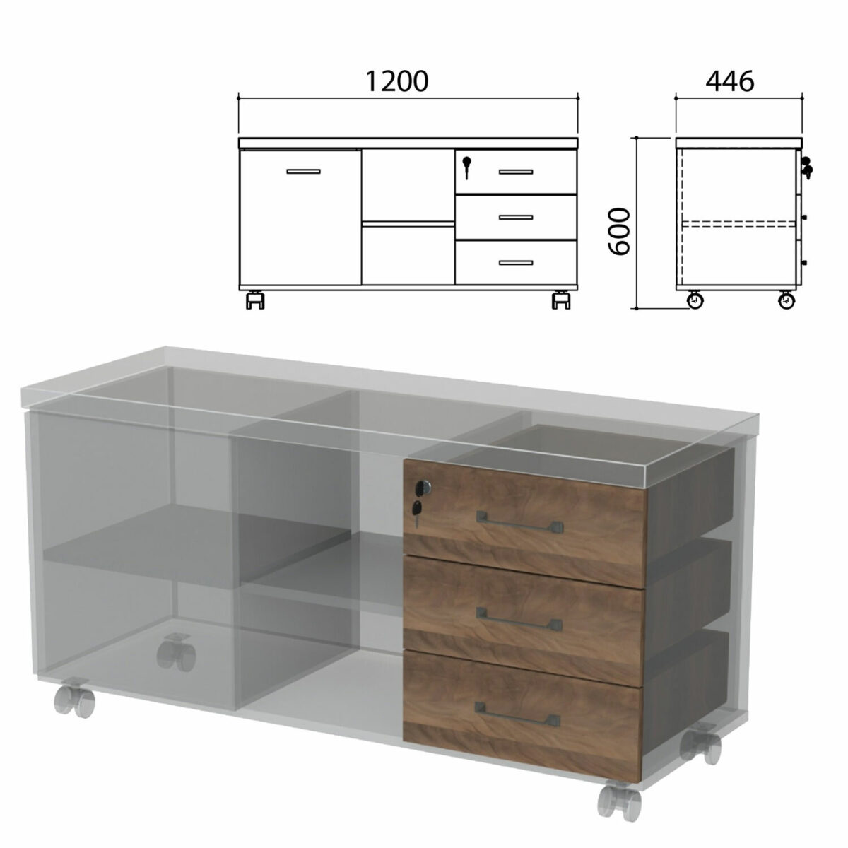 Ящики тумбы-креденции "Приоритет", КОМПЛЕКТ 3 шт., лагос, К-927, К-927 лагос — изображение 1