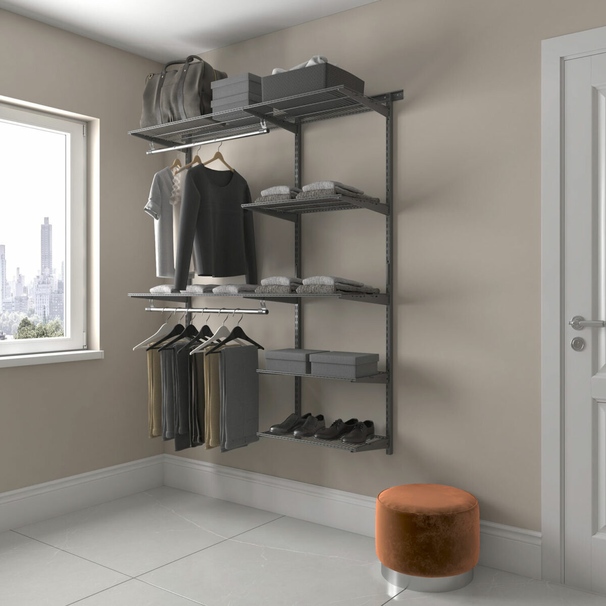 Гардеробная система OPTIMA G150, 2050х1540х450 мм, 7 полок, 2 штанги, графит, S70299917515 — изображение 2