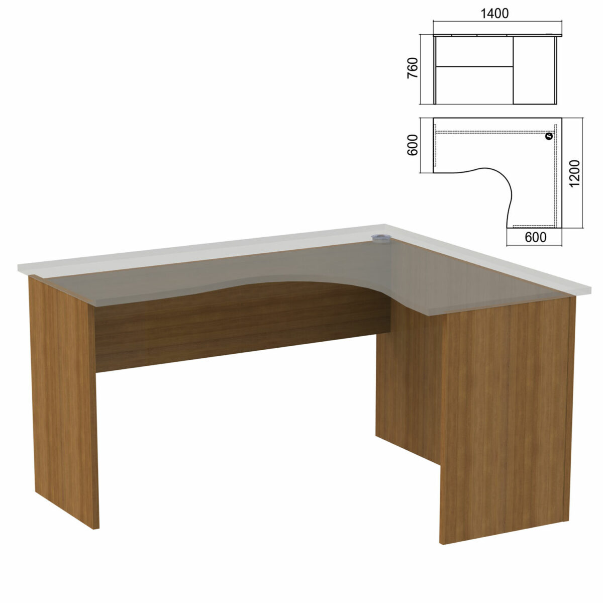 Стол компактный ЧАСТЬ 2 "Арго", 1400х1200х760 мм, правый, орех — изображение 1
