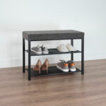 Банкетка для обуви "Торонто-23S", 670х300х490 мм, 2 полки, металл/ткань, черная/серая, БТ23СЧС — изображение 4