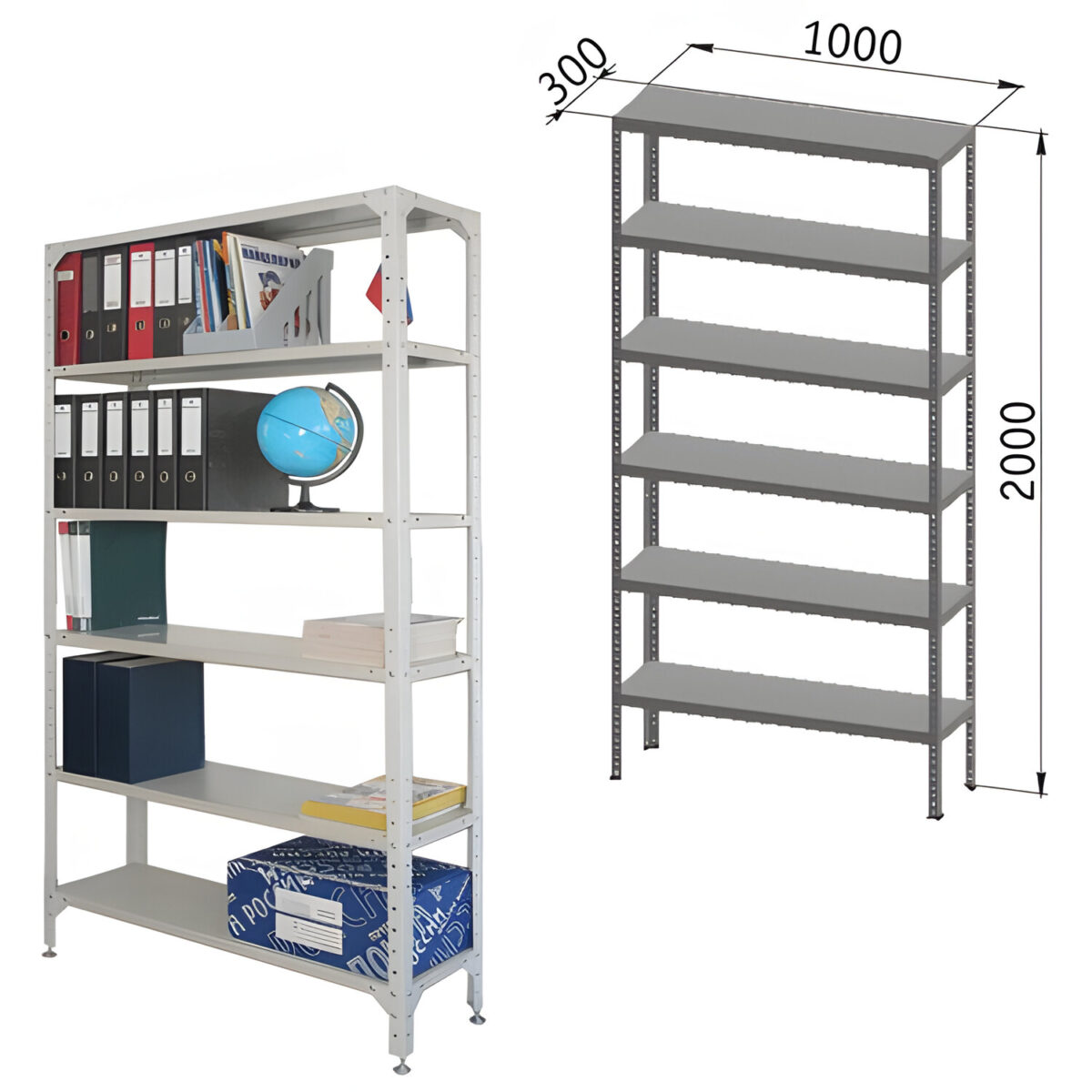 Стеллаж металлический "УНИВЕРСАЛ", 2000х1000х300 мм, УСИЛЕННЫЕ СТОЙКИ, 6 полок, регулируемые опоры, 290144 — изображение 1