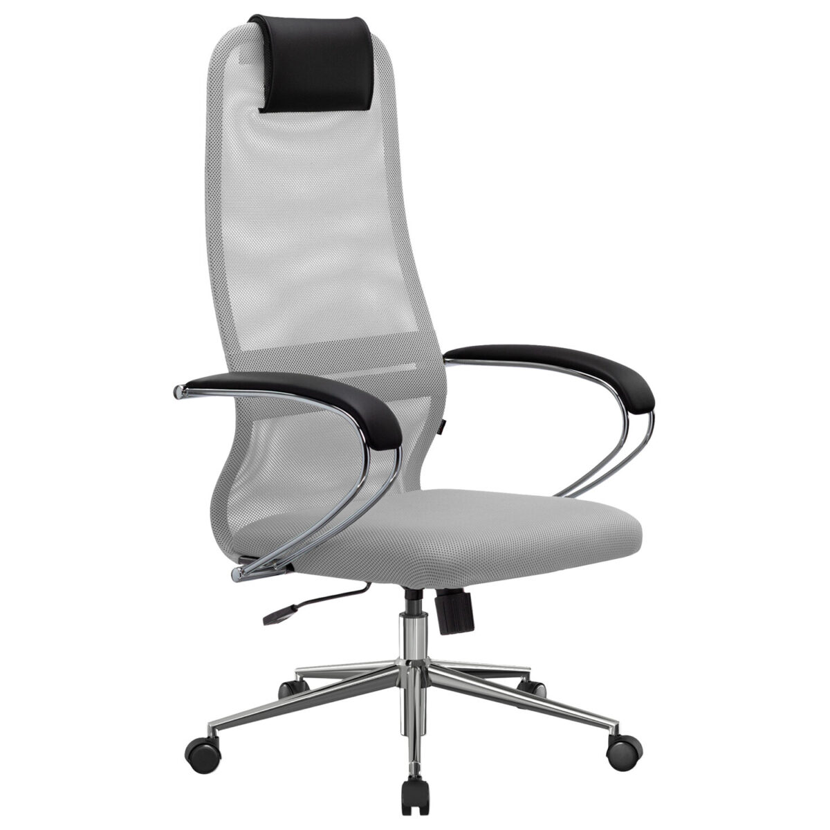 Кресло офисное МЕТТА "SU-B-8" хром, ткань-сетка, сиденье мягкое, светло-серое — изображение 2